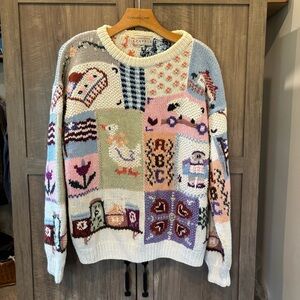 Adrianna Papell Vintage Sweater Crochet Patchwork Large